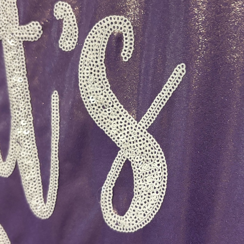 Nwot Fantastic Fawn Birthday Sequin Sparkle Purple Oversized Short Top M View 4
